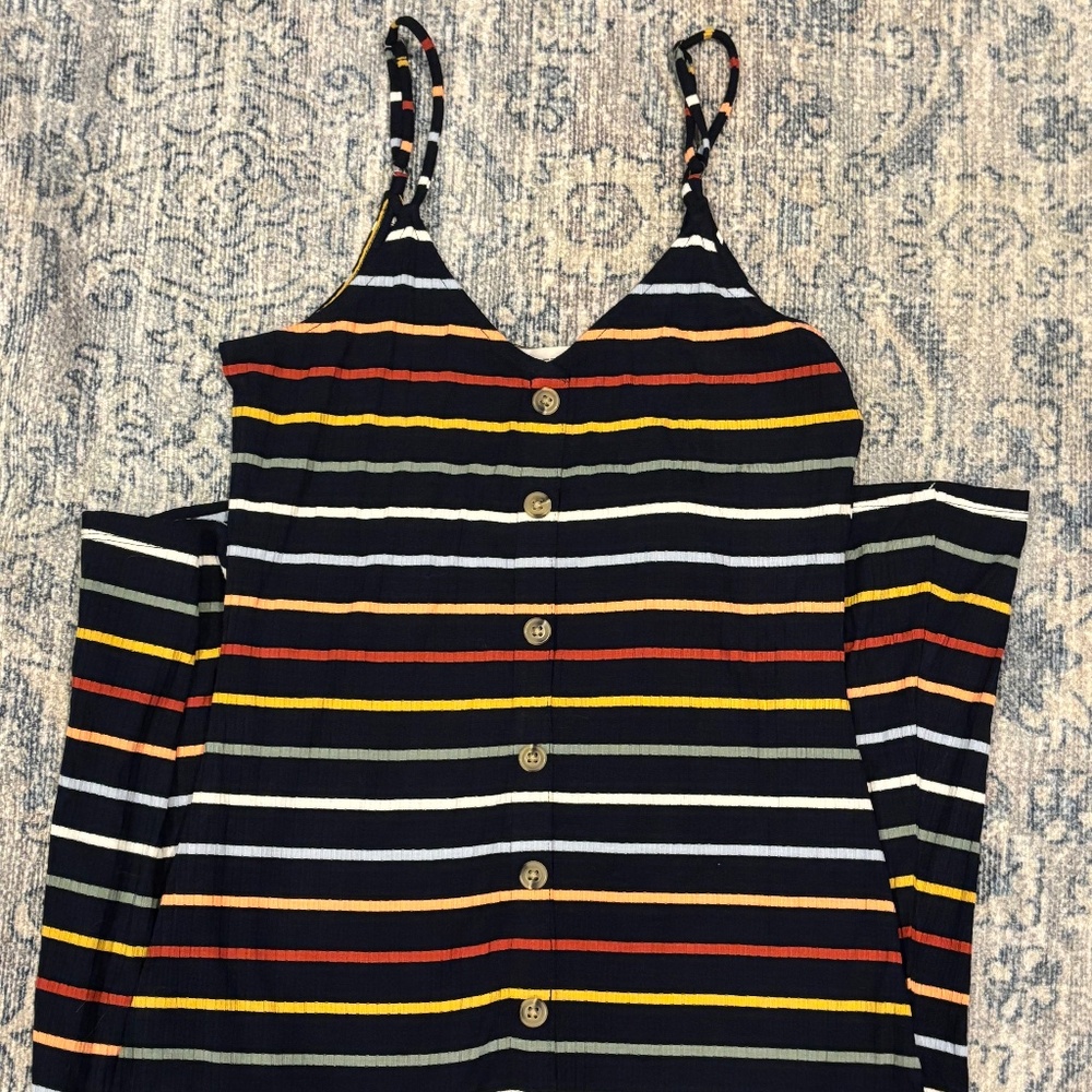 NWT Loft Women’s Navy Multicolor striped spaghetti strap maxi dress size XS